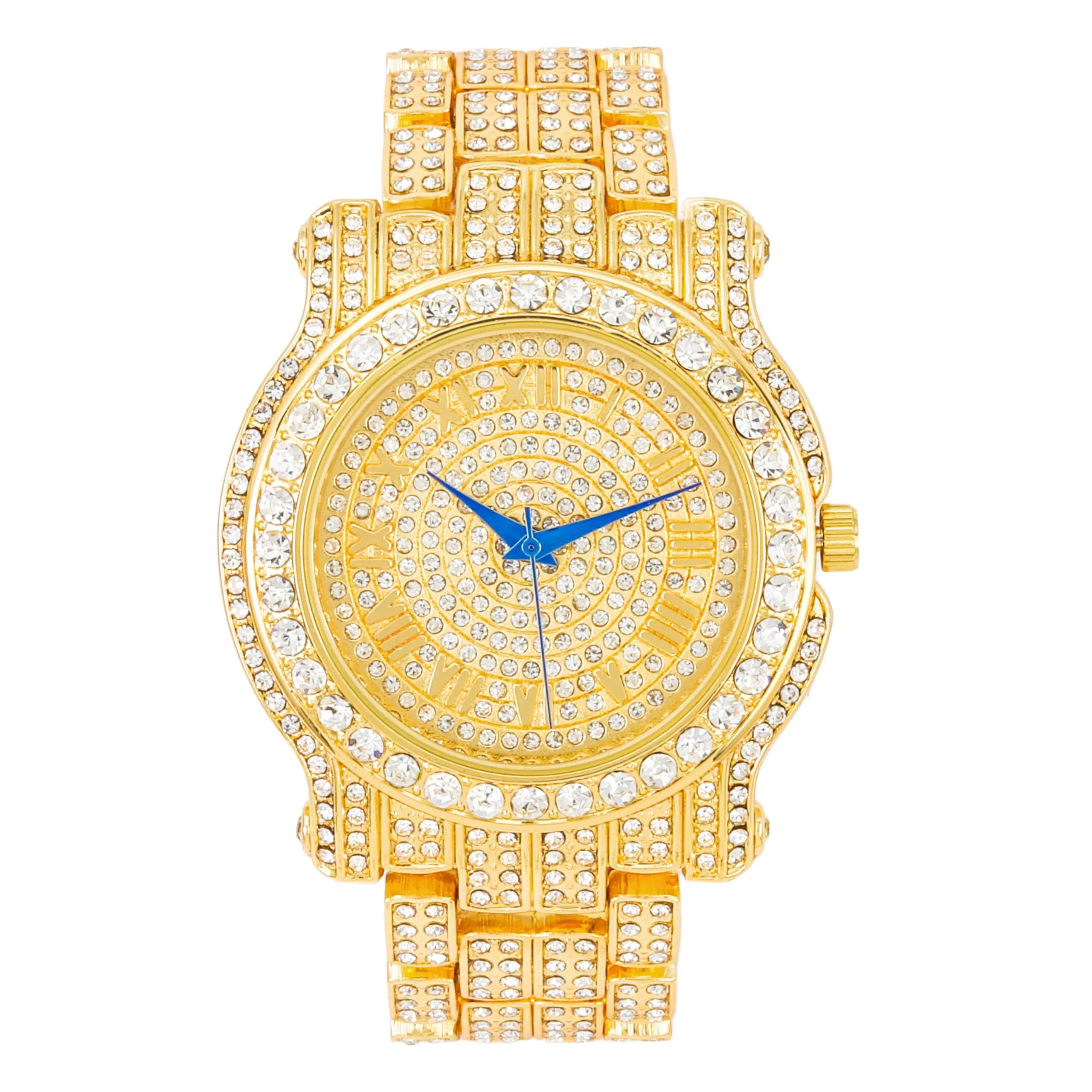 Charles Raymond Bling-ed Out Gold Hip Hop Mens Watch 36 Diamonds | Red Dial, 8.5" Adjustable — Gold