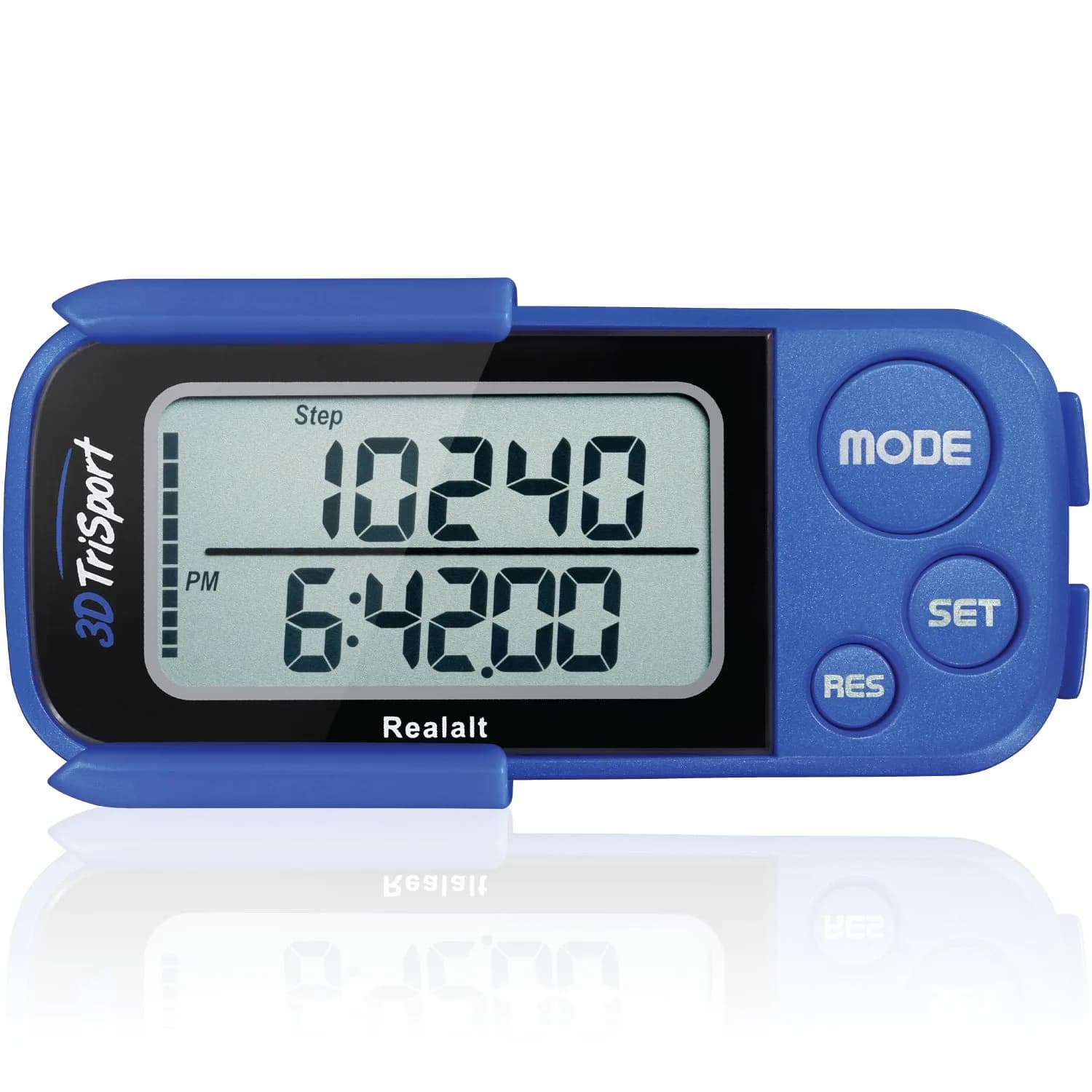 Realalt 3DTriSport 3D Pedometer with Clip & Strap, Accurate Step Counter 7.8cm (3") | Tracks Steps, Distance, Calories
