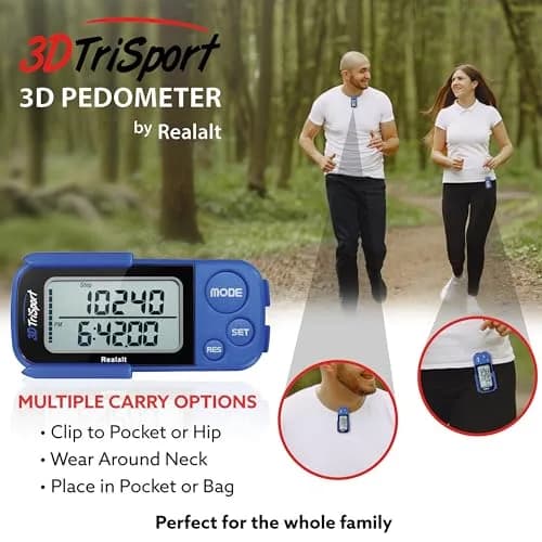 Realalt 3DTriSport 3D Pedometer with Clip & Strap, Accurate Step Counter 7.8cm (3") | Tracks Steps, Distance, Calories thumbnail 5