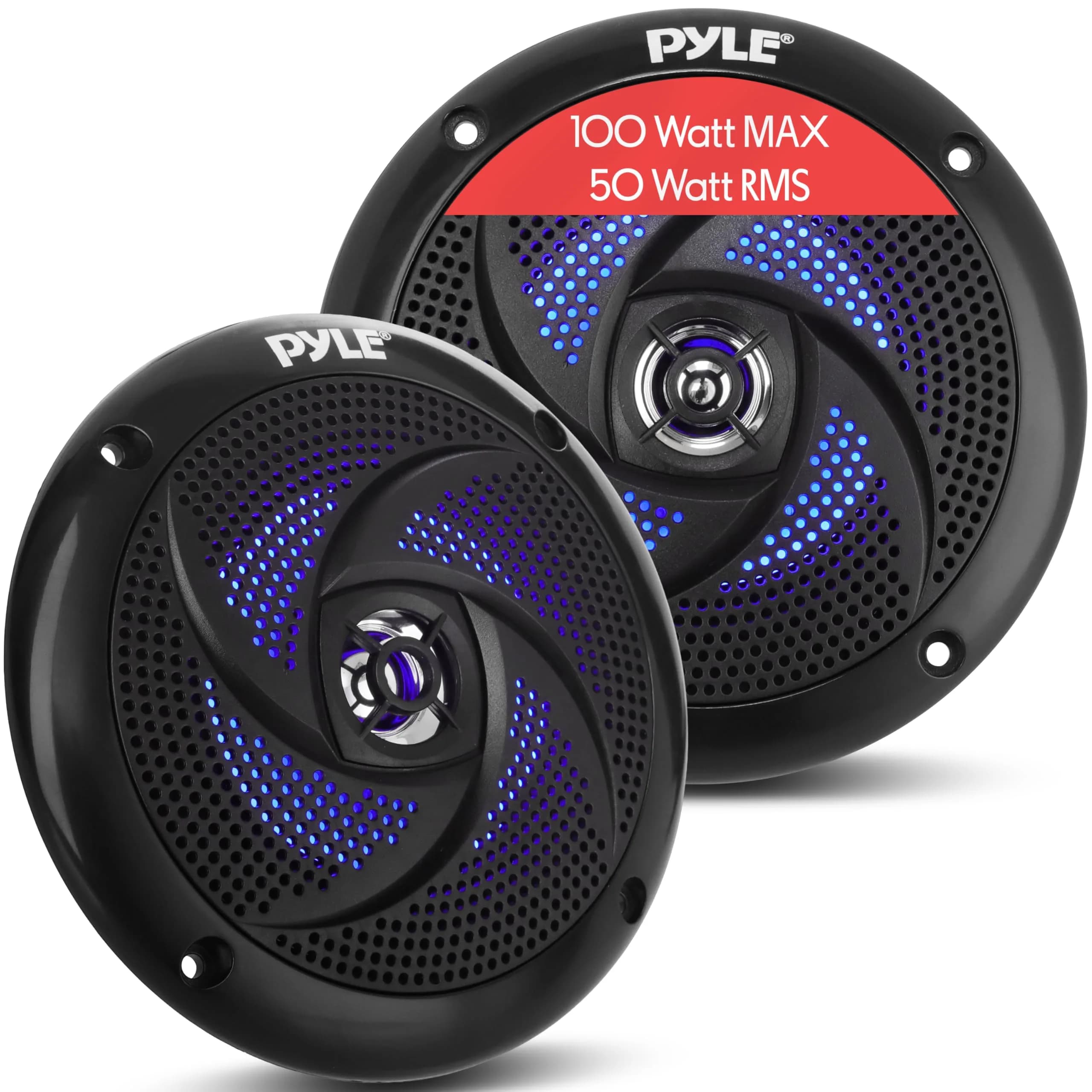 Pyle Waterproof Rated Marine Speakers 4'' 2-Way 100W Pair | Weather-Resistant Outdoor Audio Stereo Sound System with Blue LED Lights - main product image