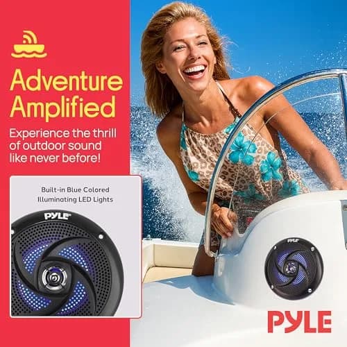 Pyle Waterproof Rated Marine Speakers 4'' 2-Way 100W Pair | Weather-Resistant Outdoor Audio Stereo Sound System with Blue LED Lights thumbnail 6