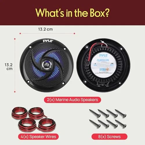 Pyle Waterproof Rated Marine Speakers 4'' 2-Way 100W Pair | Weather-Resistant Outdoor Audio Stereo Sound System with Blue LED Lights thumbnail 7