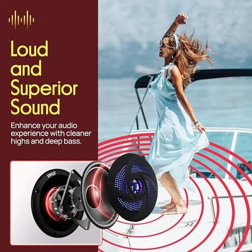 Pyle Waterproof Rated Marine Speakers 4'' 2-Way 100W Pair | Weather-Resistant Outdoor Audio Stereo Sound System with Blue LED Lights thumbnail 3