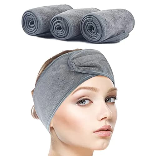 SINLAND Adjustable Spa Facial Headband 3 Pack Grey | Soft Terry Cloth for Face Washing & Makeup thumbnail 1