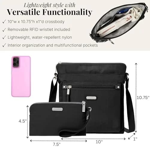 Baggallini Go Bagg with RFID Wristlet - Lightweight Travel Purse Crossbody Bag for Women thumbnail 6