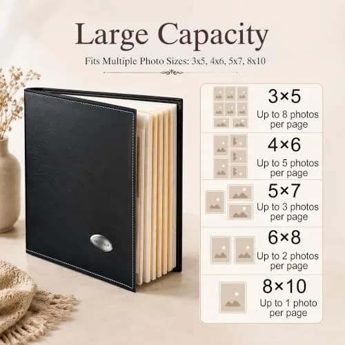 Zoview Self-Adhesive Photo Album Black Leather Cover 33.5cm (13.2in) | Holds 40 Pages of Various Photo Sizes thumbnail 5