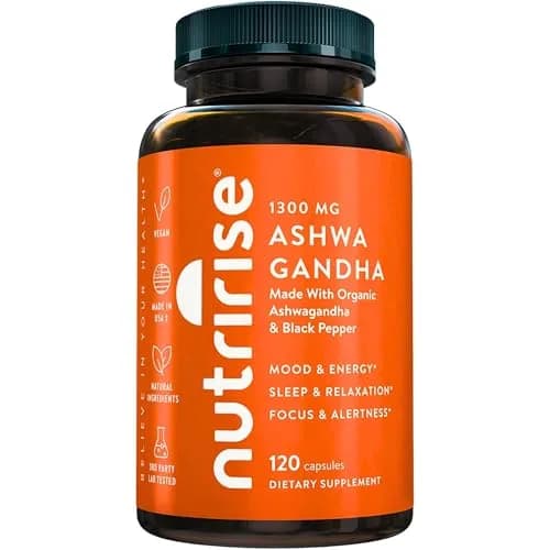NutriRise Organic Ashwagandha Root Capsules with Black Pepper 1300mg | Stress, Focus & Energy Support thumbnail 1