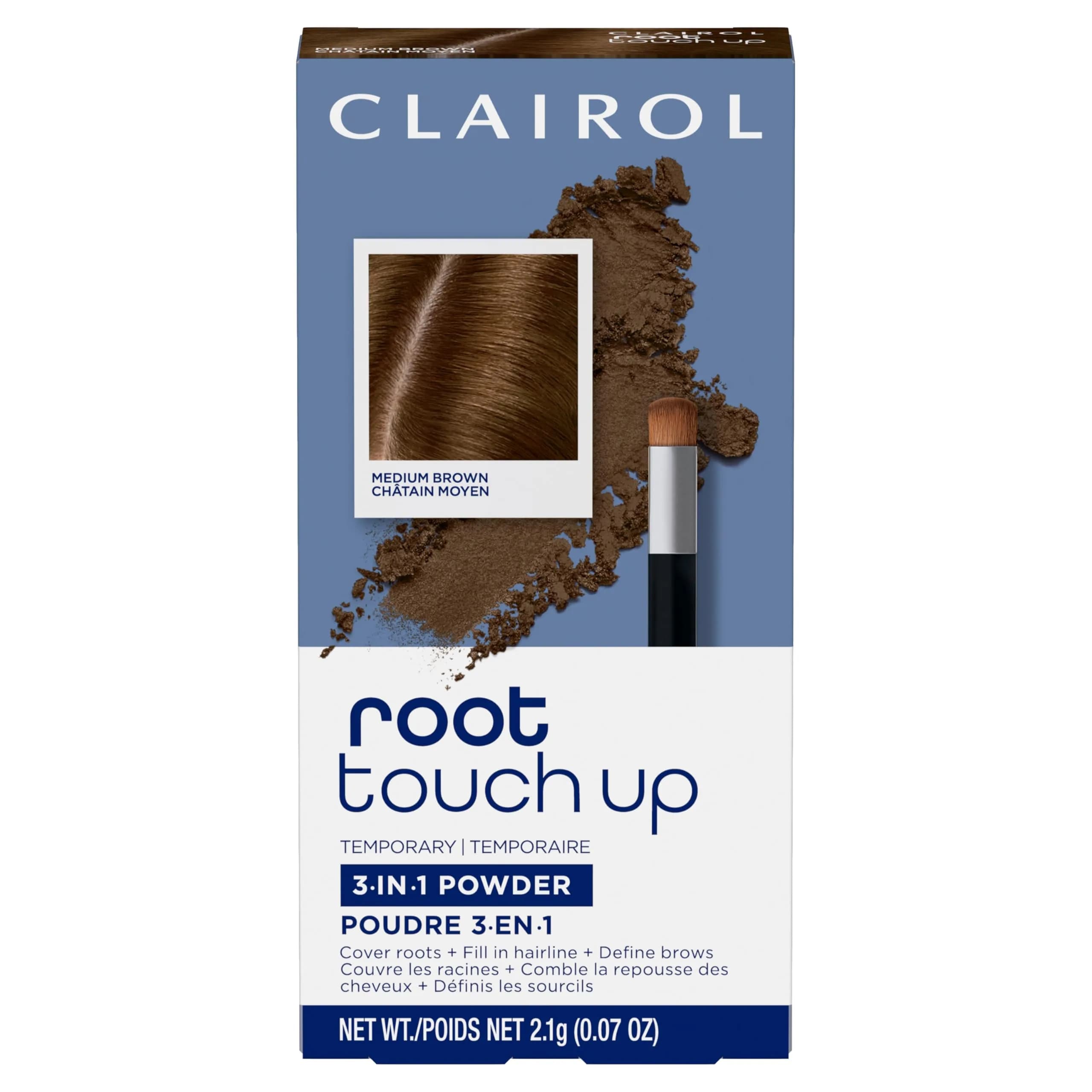 Clairol Root Touch-Up Powder Dark Brown Hair Color | Ammonia Free | Instantly Cover Roots + Define Eyebrows | 2.1g (0.07 Oz) — Medium Brown / 0.07 Ounce