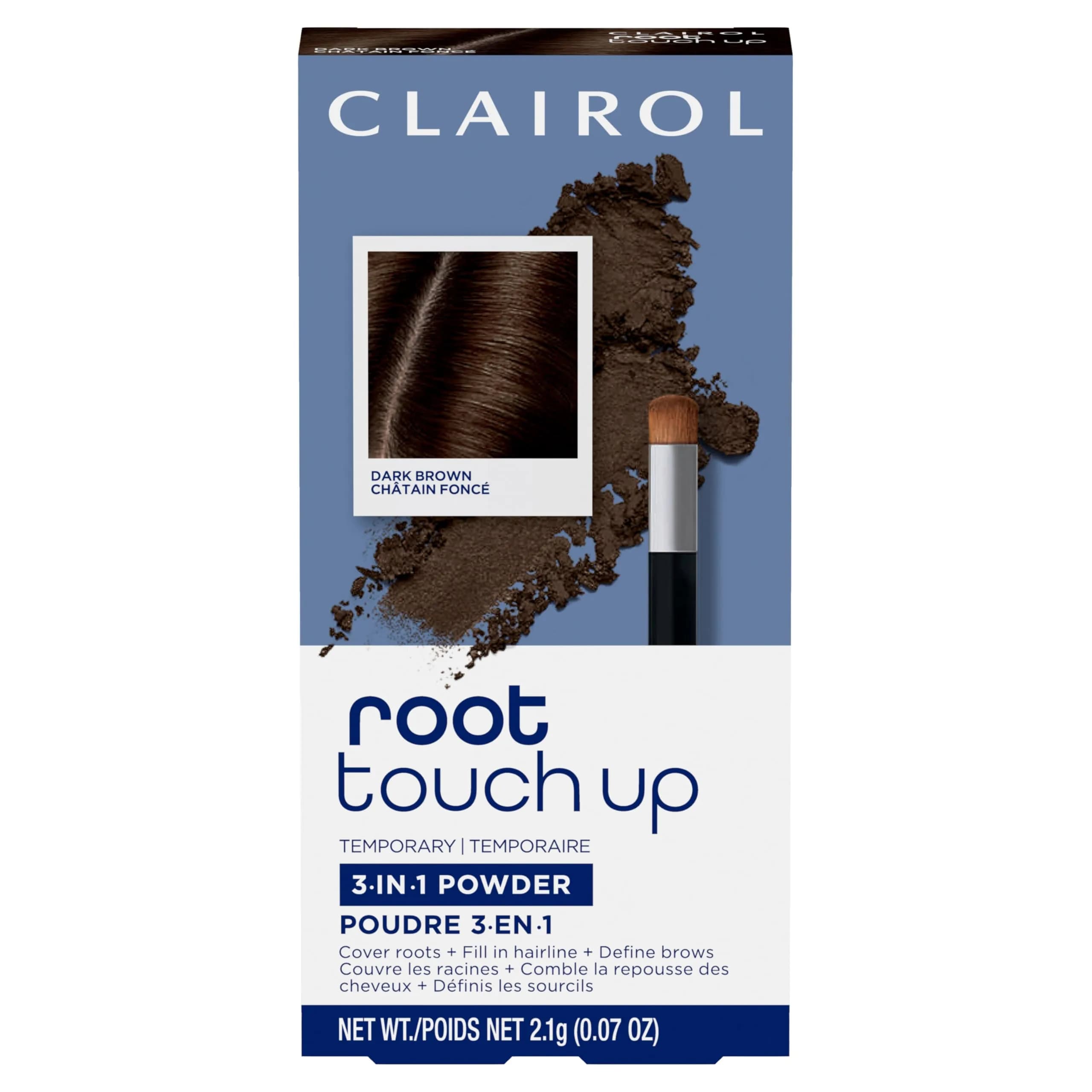 Clairol Root Touch-Up Powder Dark Brown Hair Color | Ammonia Free | Instantly Cover Roots + Define Eyebrows | 2.1g (0.07 Oz) — Dark Brown