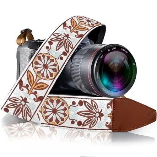 Art Tribute Embroidered Cotton & Leather Camera Strap | Padded Neck, Shoulder & Crossbody for All Cameras thumbnail 1