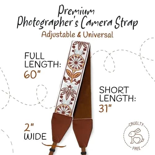 Art Tribute Embroidered Cotton & Leather Camera Strap | Padded Neck, Shoulder & Crossbody for All Cameras thumbnail 5