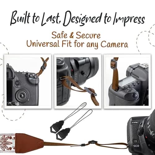 Art Tribute Embroidered Cotton & Leather Camera Strap | Padded Neck, Shoulder & Crossbody for All Cameras thumbnail 7