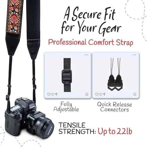 Art Tribute Embroidered Cotton & Leather Camera Strap - Red Woven, Padded Neck, Shoulder & Crossbody Strap for All Cameras | 0.08 kg (0.18 lb) thumbnail 4
