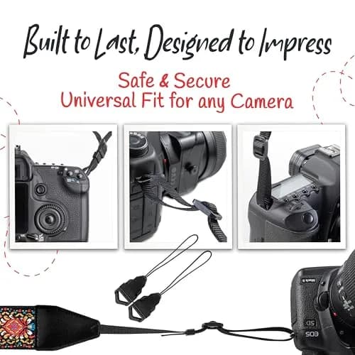 Art Tribute Embroidered Cotton & Leather Camera Strap - Red Woven, Padded Neck, Shoulder & Crossbody Strap for All Cameras | 0.08 kg (0.18 lb) thumbnail 7