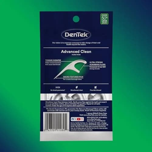DenTek Advanced Clean Floss Picks, 1200 Count (200 Strands x 6 Packs) | Triple Clean, Fluoride-Infused Mint thumbnail 8