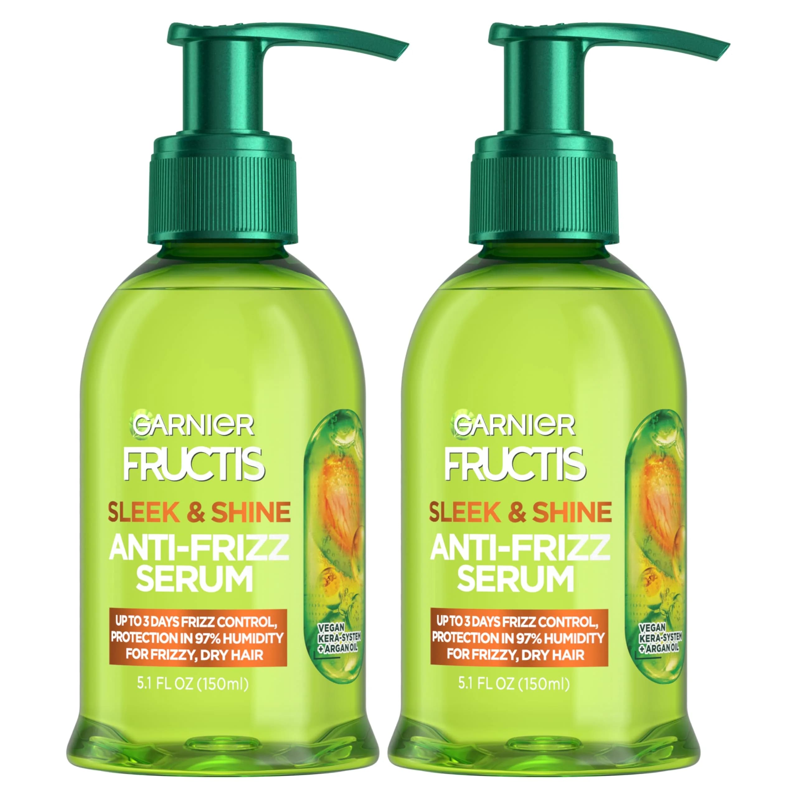 Garnier Fructis Sleek & Shine Anti-Frizz Hair Serum 156ml (5.1 Fl Oz x2) | 72-Hour Frizz Control for Dry Hair