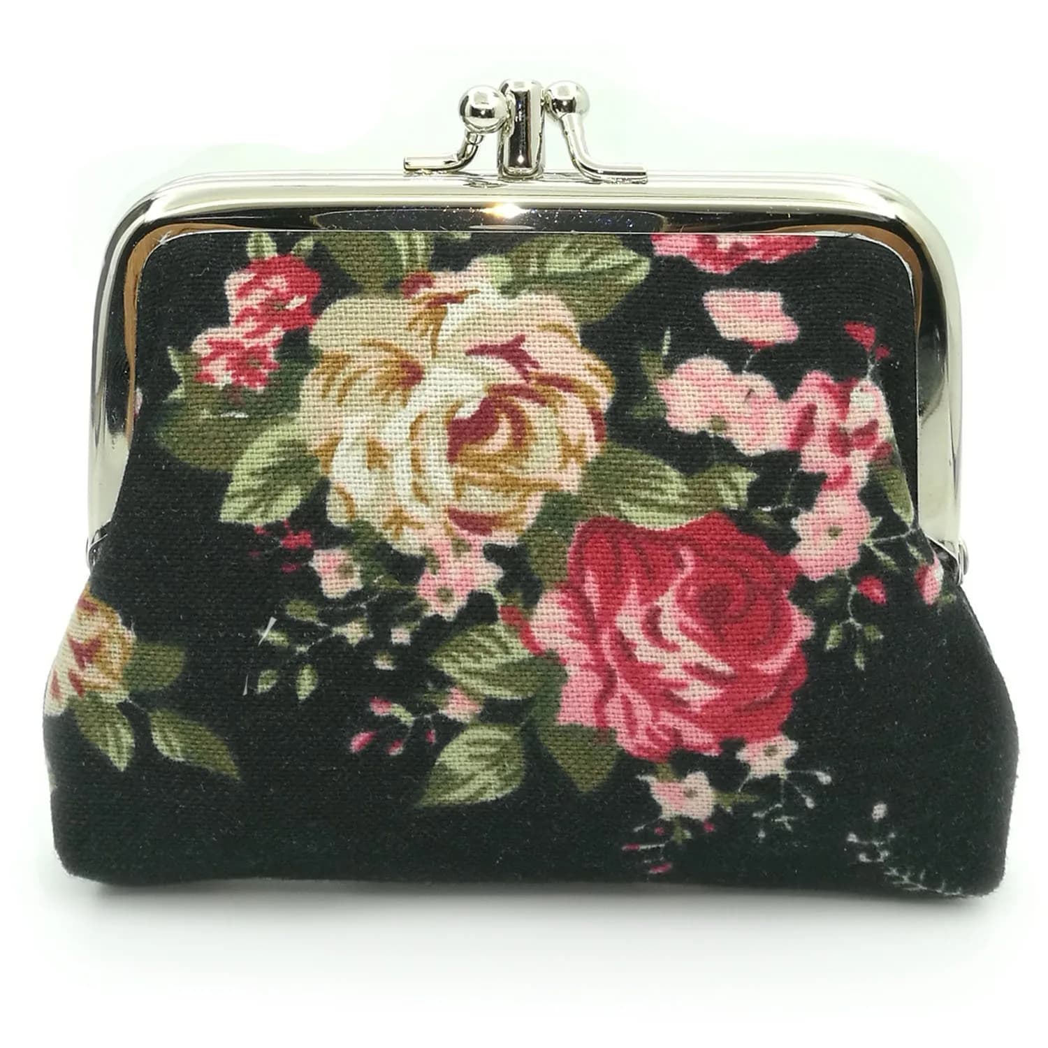 Sanxiner Cute Floral Kiss-Lock Coin Purse with 2 Compartments | Vintage Style Canvas Pouch - main product image