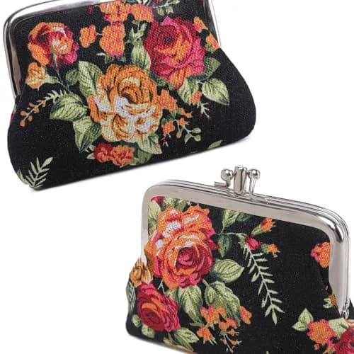 Sanxiner Cute Floral Kiss-Lock Coin Purse with 2 Compartments | Vintage Style Canvas Pouch thumbnail 6