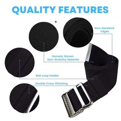 LiftAid Black Transfer and Gait Belt 152 cm (60 Inch) with Metal Buckle and Loop | Walking, Standing and Transfer Assist Aid for Seniors thumbnail 3