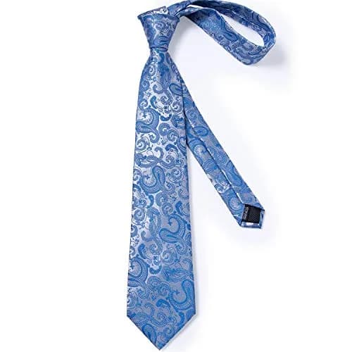 DiBanGu Paisley Silk Necktie and Pocket Square Cufflinks Tie Clip Set for Men | 147 cm (58 inches) x 8 cm (3.15 inches) Light Blue thumbnail 4