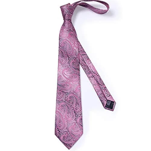 DiBanGu Paisley Silk Necktie & Pocket Square Set | Pink & Grey thumbnail 5