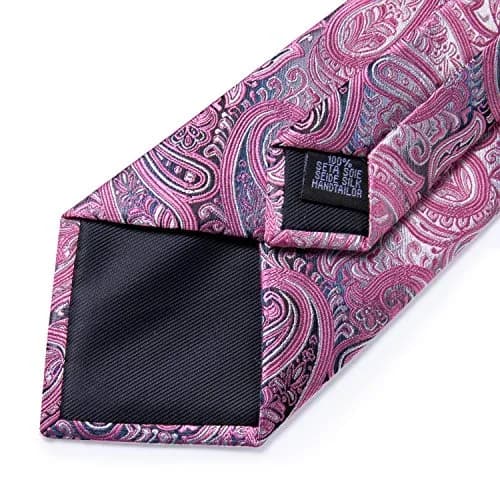 DiBanGu Paisley Silk Necktie & Pocket Square Set | Pink & Grey thumbnail 6