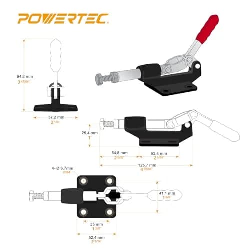 POWERTEC 20318 Push Pull Toggle Clamp 500 lbs Capacity 227 kg 6.4cm (2.5") Throat Depth | Heavy Duty Woodworking Hold Down Clamp thumbnail 6