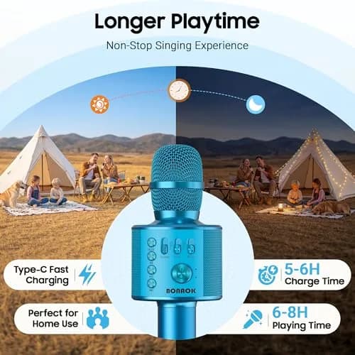 BONAOK Wireless Bluetooth Karaoke Microphone Q37 Blue | Portable Handheld Mic Speaker for Parties & All Smartphones thumbnail 4