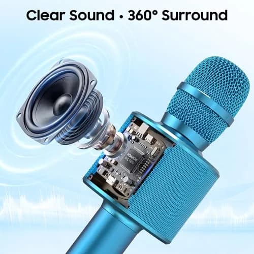 BONAOK Wireless Bluetooth Karaoke Microphone Q37 Blue | Portable Handheld Mic Speaker for Parties & All Smartphones thumbnail 2