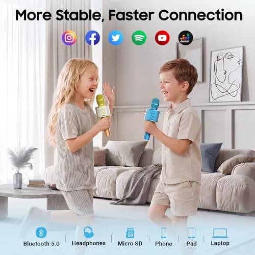 BONAOK Wireless Bluetooth Karaoke Microphone Q37 Blue | Portable Handheld Mic Speaker for Parties & All Smartphones thumbnail 3