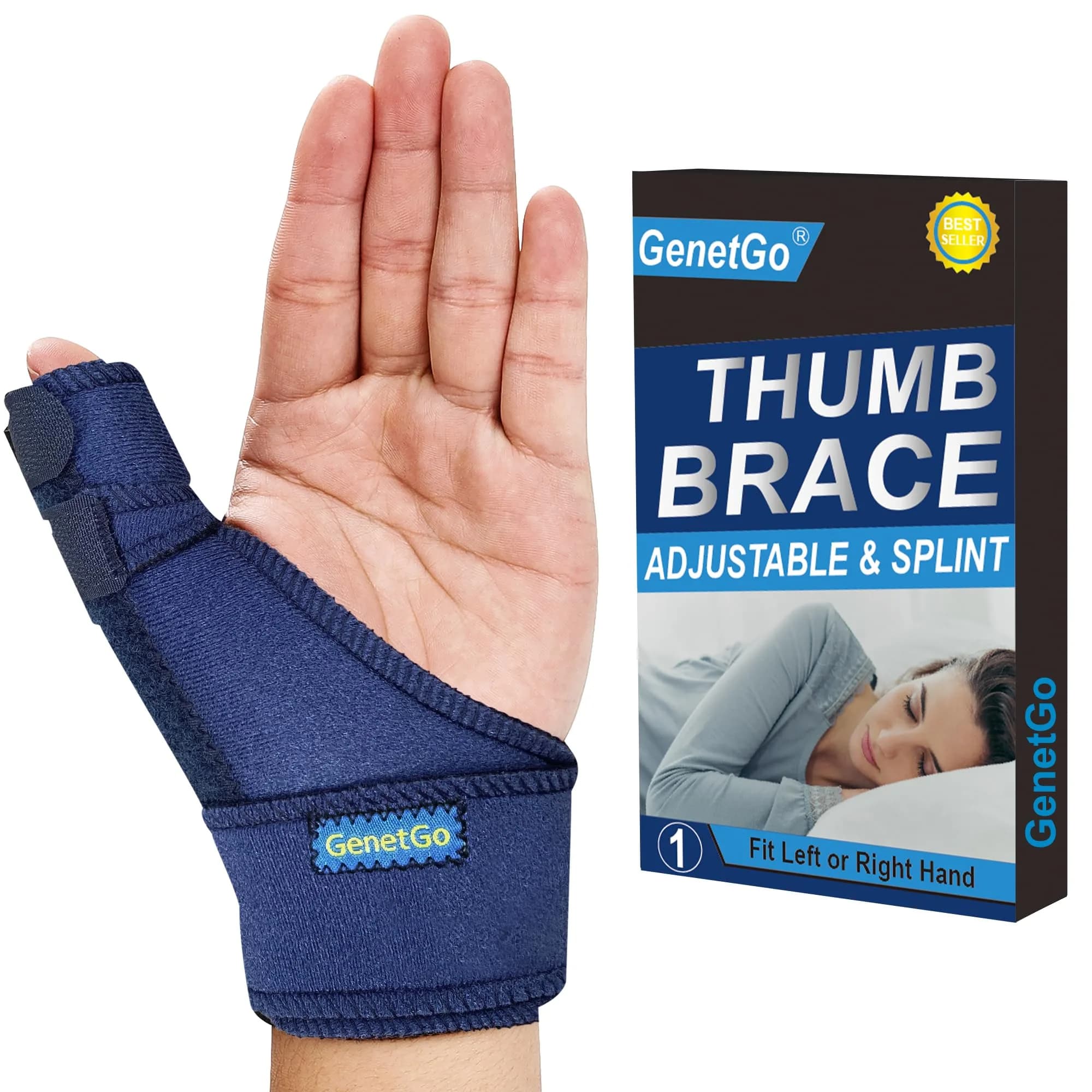 GenetGo Trigger Thumb Splint Brace - Blue, 1 Count | Universal Fit for Left or Right Hand