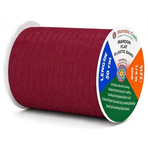 Mandala Crafts 50 Yards ¼ Inch 6mm Maroon Elastic Bands for Sewing | Resilient & Soft Flat Elastic Cord thumbnail 1