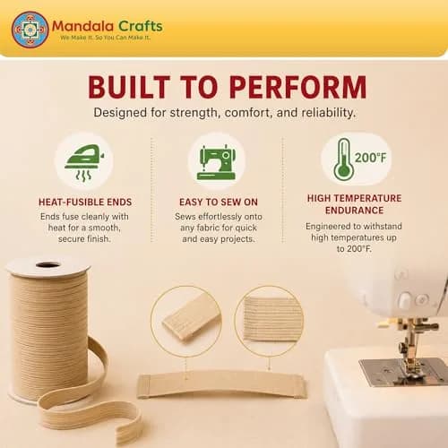 Mandala Crafts 50 Yards ¼ Inch 6mm Maroon Elastic Bands for Sewing | Resilient & Soft Flat Elastic Cord thumbnail 4