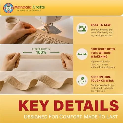 Mandala Crafts 50 Yards ¼ Inch 6mm Maroon Elastic Bands for Sewing | Resilient & Soft Flat Elastic Cord thumbnail 3