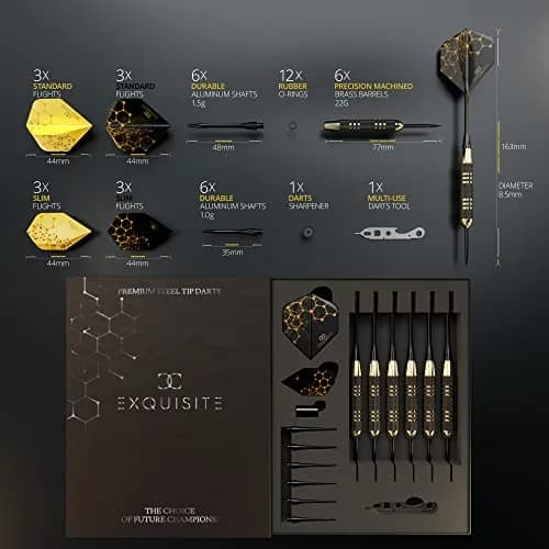 CC-Exquisite Premium Steel Tip Darts Set - Brass Barrels, Metal Tips, 12 Shafts, Flights, Dart Tool & Case thumbnail 7