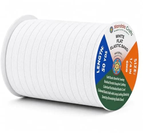 Mandala Crafts 50 Yards ¼ Inch 6mm White Elastic Bands for Sewing | Resilient & Soft Flat Elastic Cord thumbnail 1