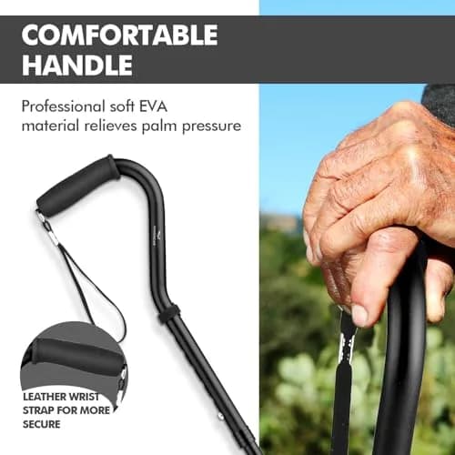 KINGGEAR Self Standing Quad Cane with Offset Handle & Strap | 31-36 inch Adjustable Height, 300 lb Capacity thumbnail 4