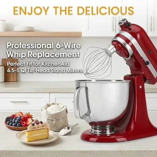 TIZZE 6-Wire Whisk Attachment for KitchenAid Tilt-Head Mixers 4.5QT/5QT | Aluminum Head with Stainless Steel Wires thumbnail 2