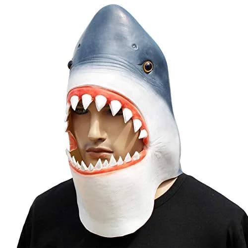 CreepyParty Shark Mask for Adults, Natural Latex Full Head Mask | Scary Sea Creature Costume for Halloween & Cosplay thumbnail 1