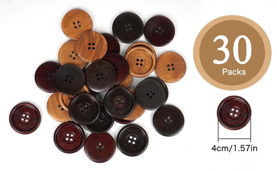 Chenkou Craft 30pcs 40mm Round Wood Buttons | Big Size Craft Sewing Buttons thumbnail 4