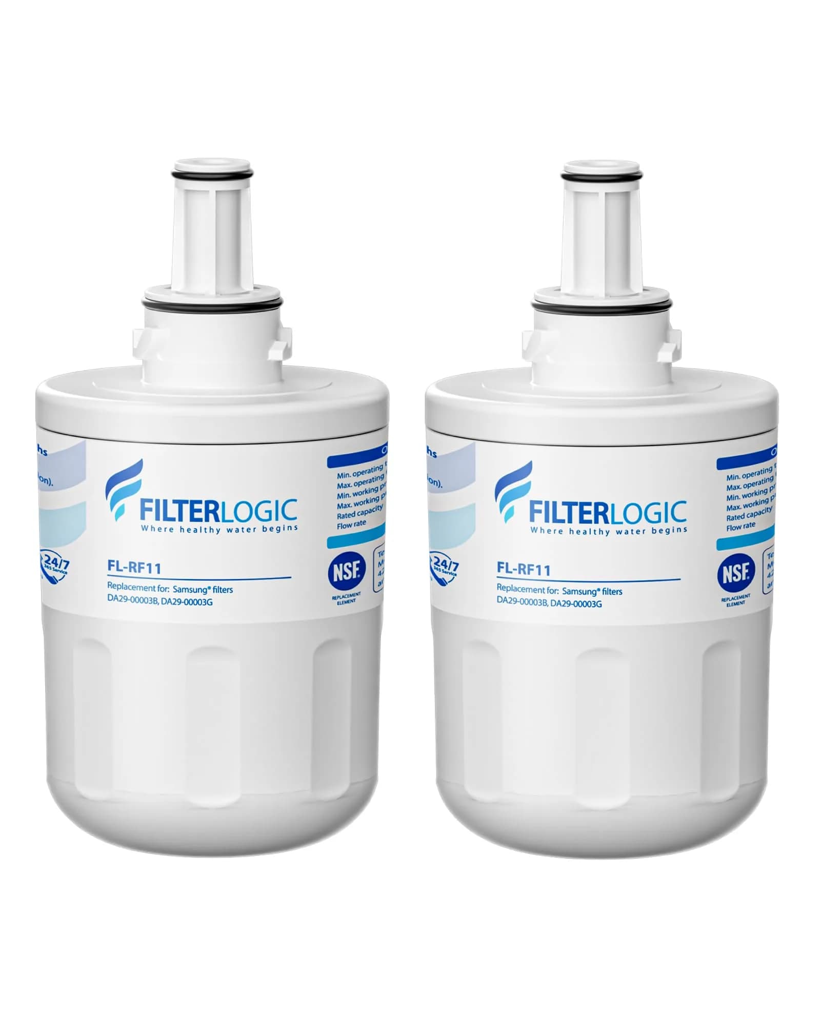 Filterlogic Refrigerator Water Filter Replacement for Samsung DA29-00003G, 2 Count | NSF 42 & 372 Certified