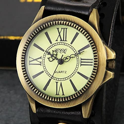 Avaner Retro Steampunk Wide Cuff Analog Quartz Watch for Men & Women | 38mm Case, Black Leather Strap thumbnail 7