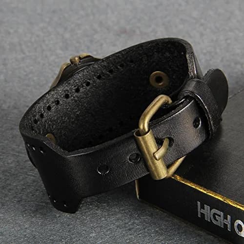 Avaner Retro Steampunk Wide Cuff Analog Quartz Watch for Men & Women | 38mm Case, Black Leather Strap thumbnail 3