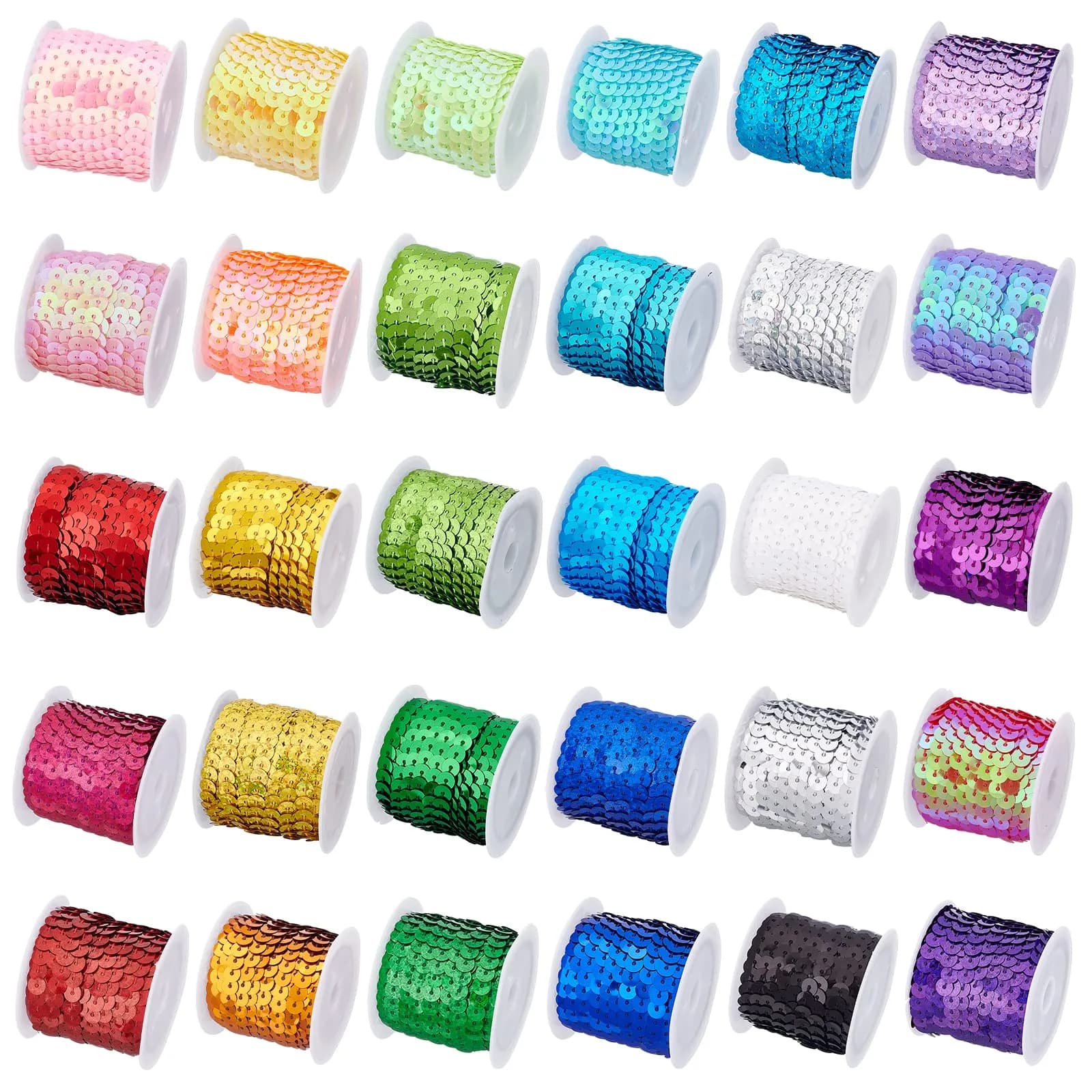 PH PandaHall Mermaid Flat Sequin Strip 30 Yards (90 ft) | Blue Series Colors, 6mm Wide, Sewing Trim for Crafts & Costumes — 30 Diffrent Colors / 6mm- 5 yards/ roll