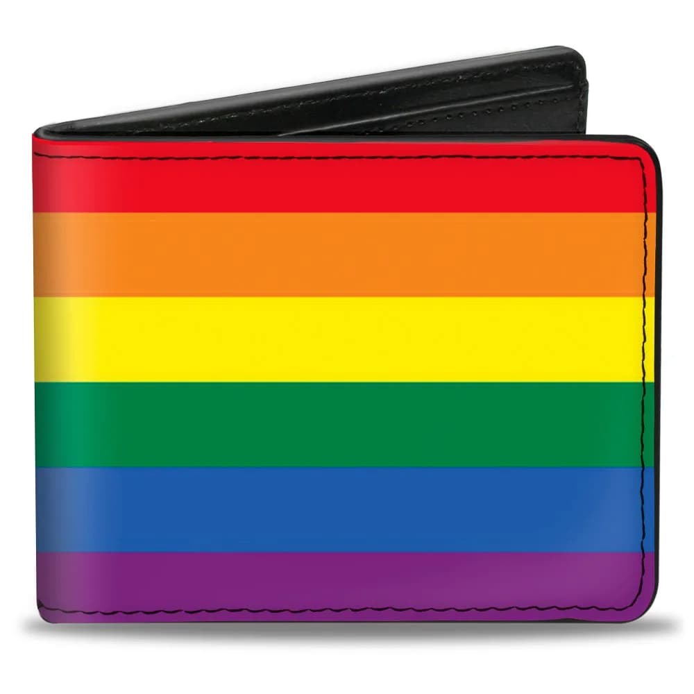 Buckle-Down Flag Pride Distressed Rainbow Bifold Wallet Multicolor 10.16cm (4.0in) x 8.89cm (3.5in) | Officially Licensed Vegan Leather — Multicolor Flag