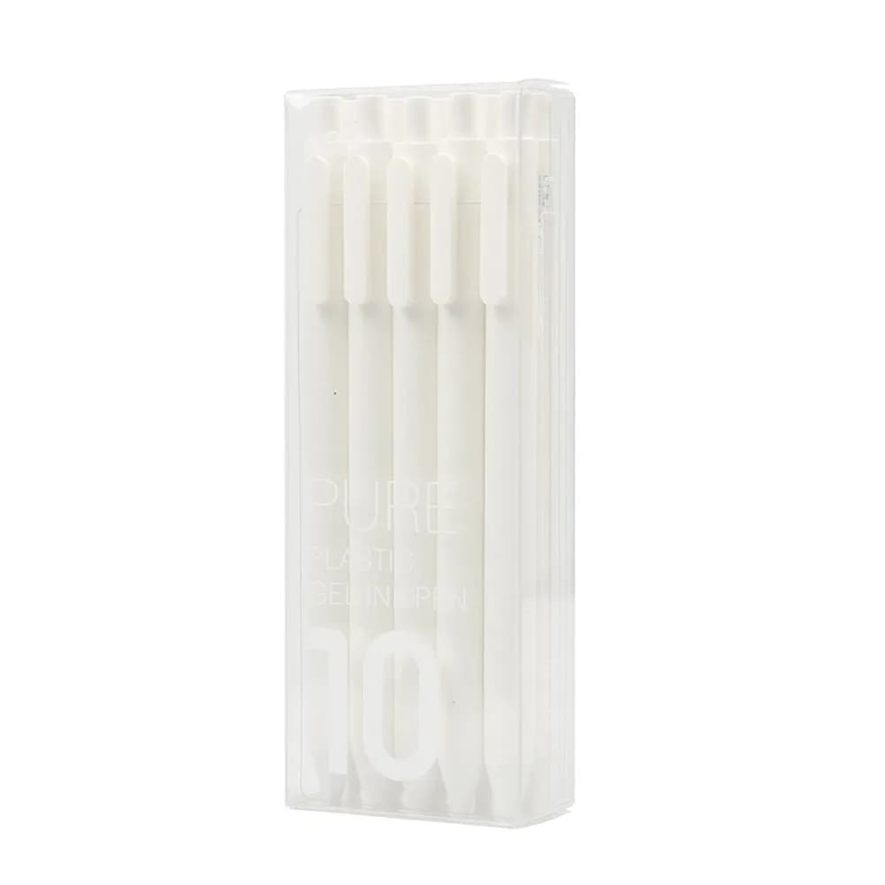 NINGSA Retractable Gel Ink Pens 0.5mm Extra Fine Point, Pack of 10 (Black Ink White Rod) — black ink white rod