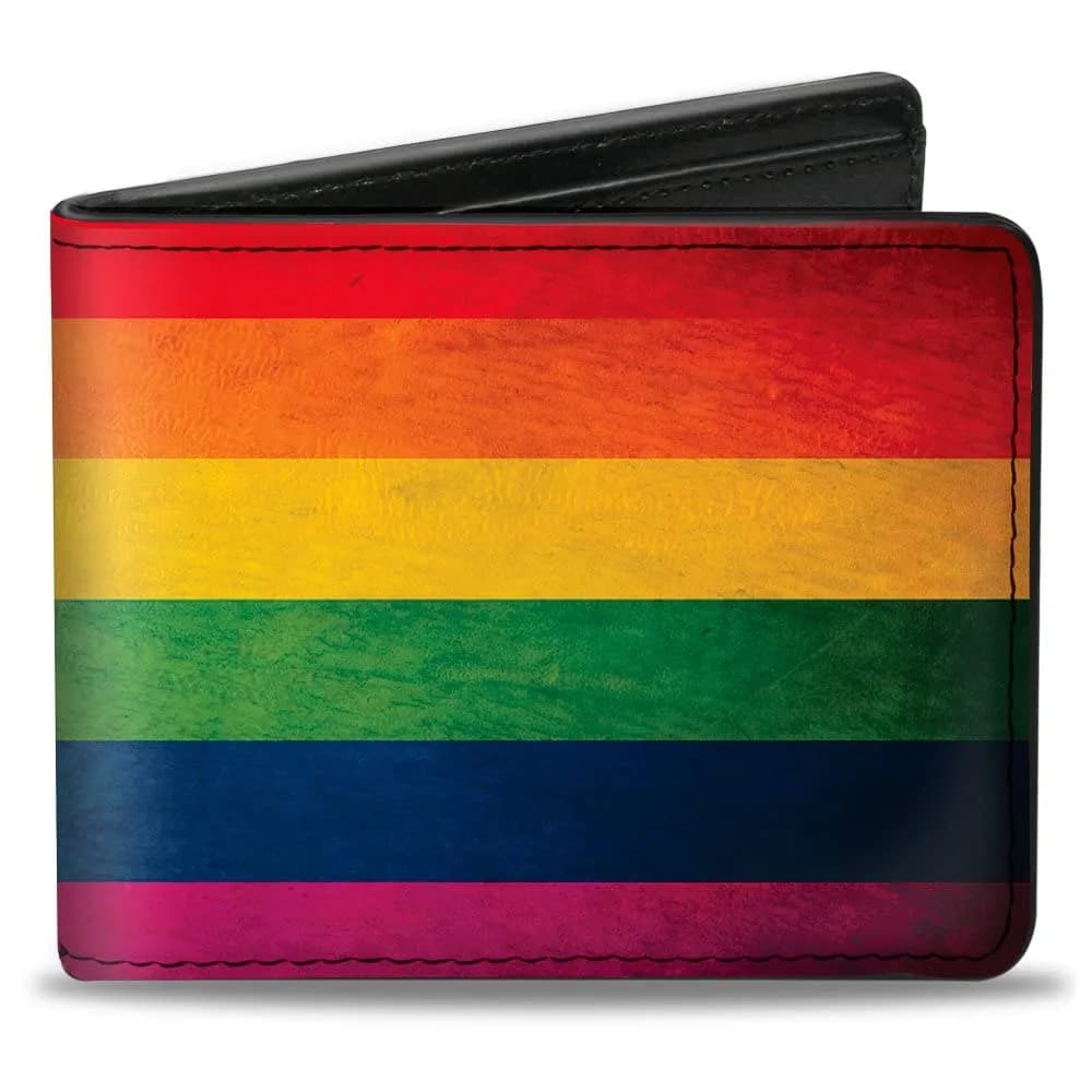 Buckle-Down Flag Pride Distressed Rainbow Bifold Wallet Multicolor 10.16cm (4.0in) x 8.89cm (3.5in) | Officially Licensed Vegan Leather — Multicolor Flag Distressed