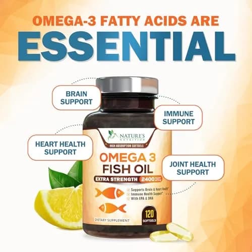 Nature's Nutrition Omega 3 Fish Oil 2400mg | Triple Strength Daily Supplement with EPA & DHA (120 Softgels) thumbnail 6