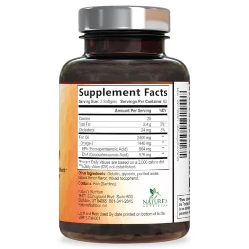 Nature's Nutrition Omega 3 Fish Oil 2400mg | Triple Strength Daily Supplement with EPA & DHA (120 Softgels) thumbnail 9