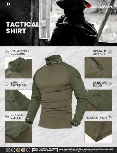 MAGCOMSEN Men's Tactical Military Shirts 1/4 Zip Long Sleeve | Breathable & Durable Army Green thumbnail 4